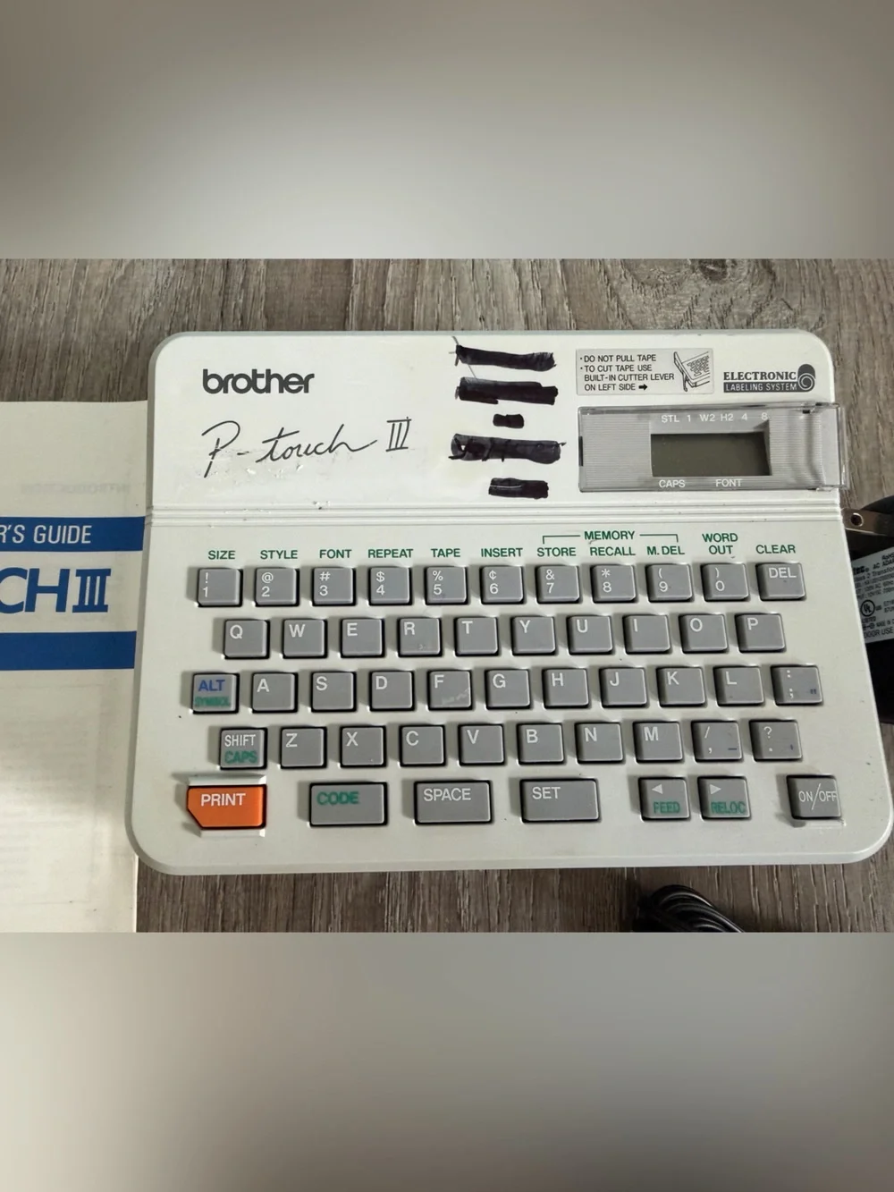 Brother P-touch III White and Gray Label Keyboard with Power Adapter & manual